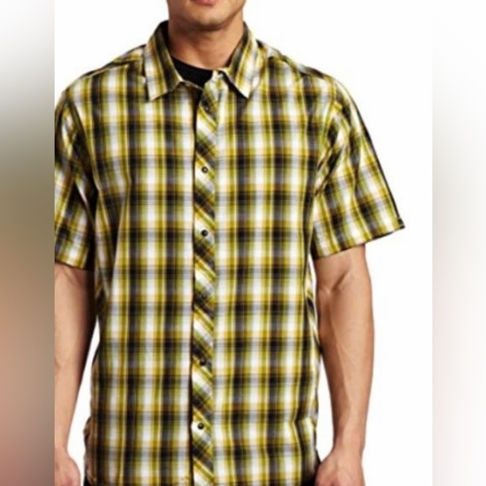 ! PrAna Milo Plaid Mustard Snap Button Front Western Organic Cotton Top